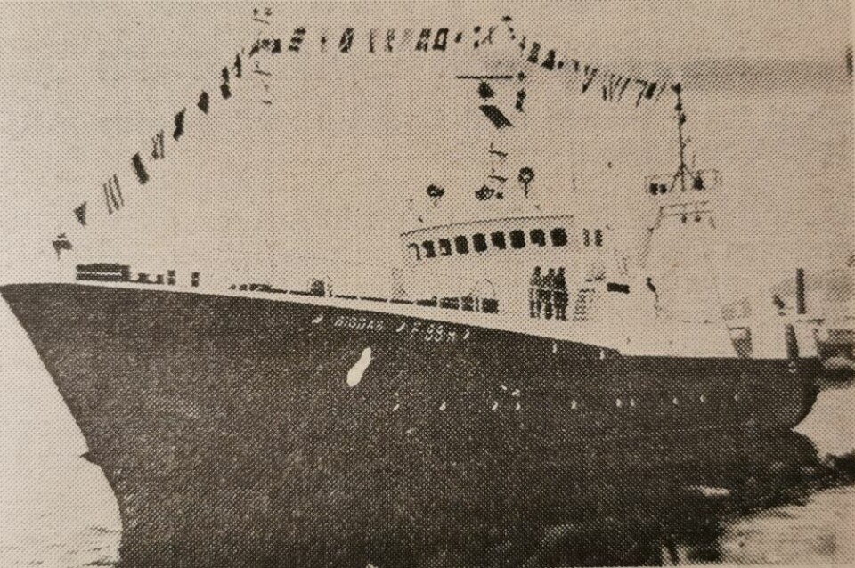 Faksimile fra Skipsrevyen nr. 2/3-1972 viser en flaggsmykket «Biggas».