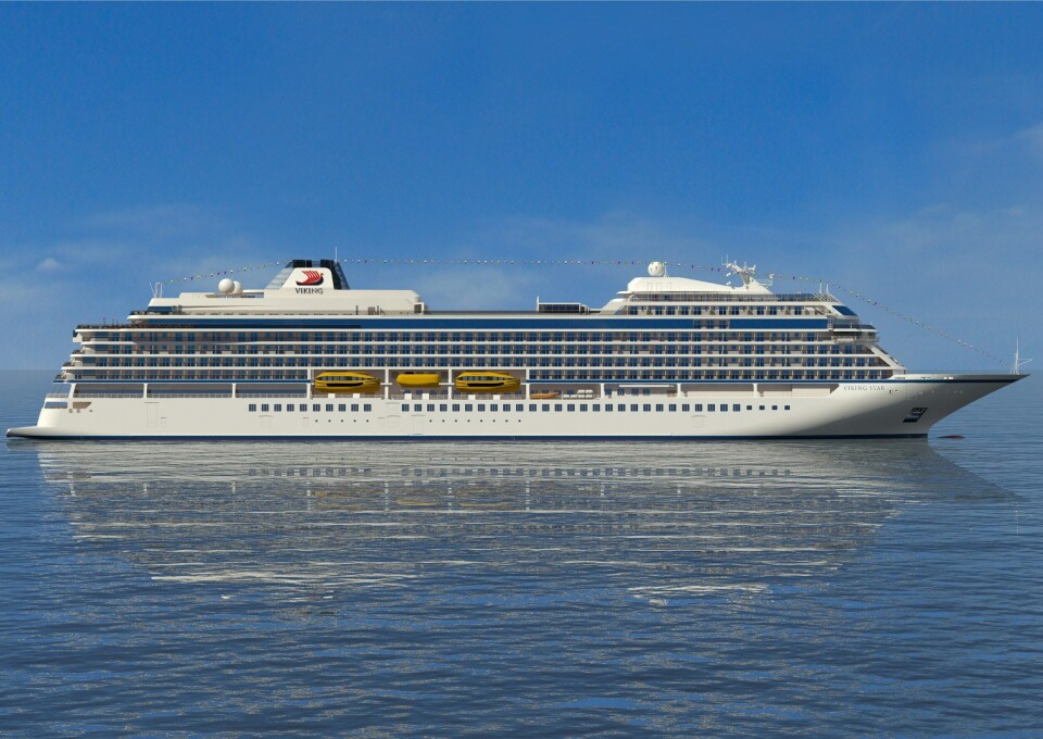Søsterskipet M/S “Viking Star” var det første i Torstein Hagens serie av nye, moderne cruiseskip med Bergen som hjemstedshavn. Ill.: Rederiet