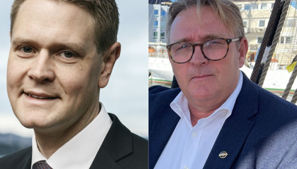 Hans Sande i Norsk Sjøoffisersforbund og Harald Solberg i Norges Rederiforbund.