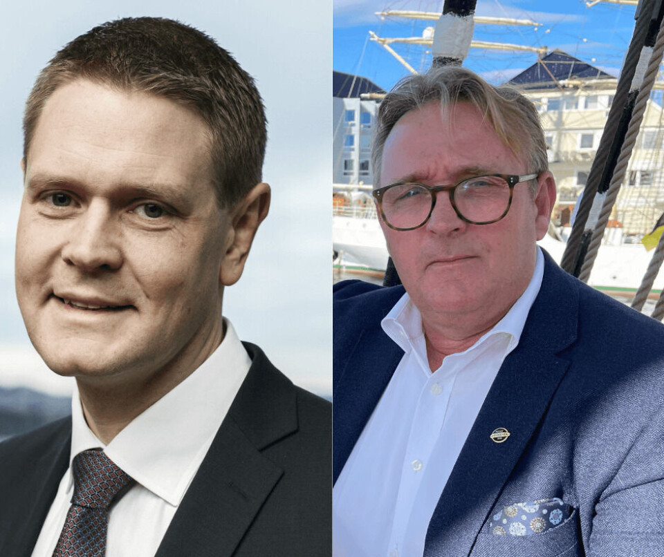 Hans Sande i Norsk Sjøoffisersforbund og Harald Solberg i Norges Rederiforbund.