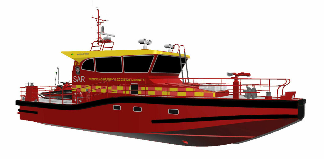 Fartøyet blir en lenge etterlengtet erstatning for dagens brann- og redningsbåt som nå er 25 år gammel og moden for utskiftning. Illustrasjon: Maritime Partner