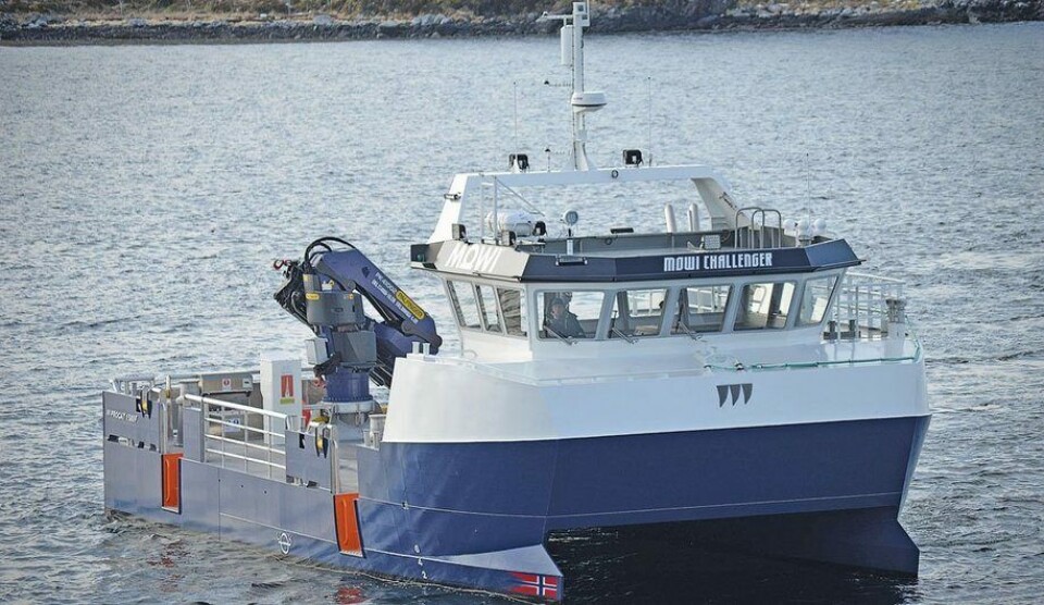 «Mowi Challenger» er den første av to arbeidsbåter Promek leverer til Mowi Scotland Ltd. Foto: Promek