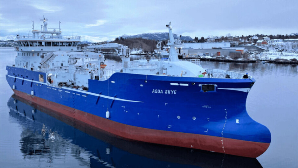 «Aqua Skye» er den femte, og nest siste, i en serie på seks brønnbåter fra Sefine Shipyard til DESS Aquaculture. Foto: Dess Aquaculture