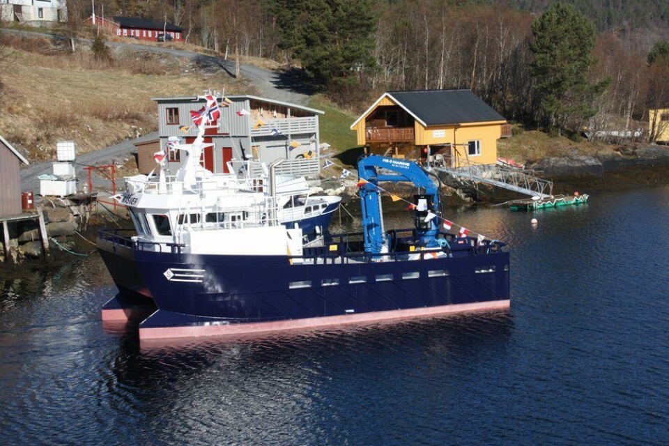 Sletta Verft har levert en serie på fire arbeidskatamaraner til Lerøy Aurora. Foto: Sletta Verft