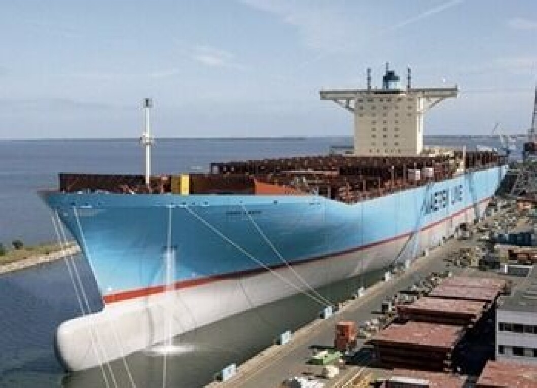 «Emma Mærsk» som er verdens største containerskip. «Emma Mærsk» som er verdens største containerskip.