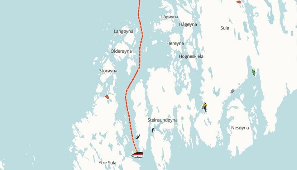 Bildet viser seilingsruten til skipet før grunnstøtingen