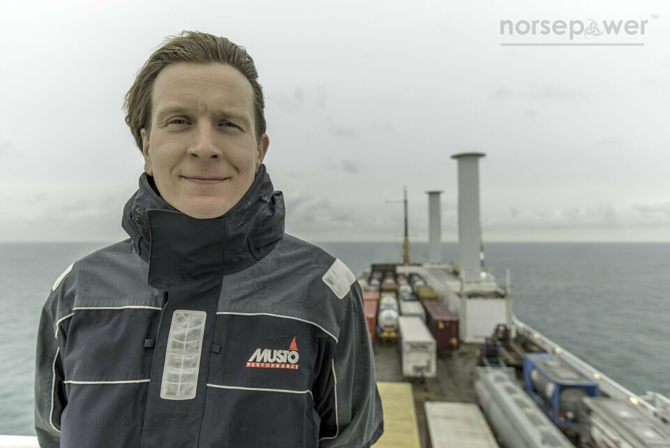 Norsepower-sjef Tuomas Riski (38) er årets unge entreprenør under Nor-Shipping 2017. Foto: Norsepower