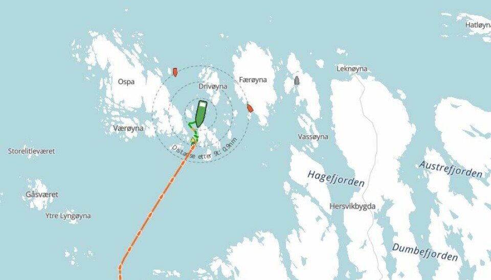 Lasteskip gjekk på grunn