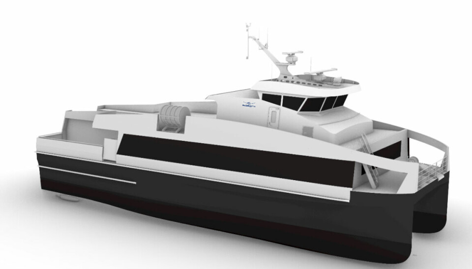 Illustrasjon av den nye batterielektriske hurtigbåten Oma Baatbyggeri skal levere til Norled