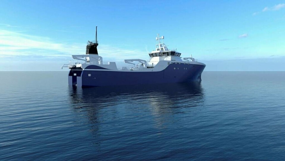Hydroniq Coolers skal levere marine sjøvannskjølere til en hekktråler som VARD bygger for P/F Akraberg. Illustrasjon: VARD