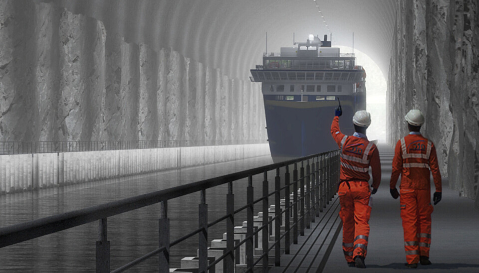 Havila Kystruten i Stad skipstunnel. Havila Kystruten i Stad skipstunnel.