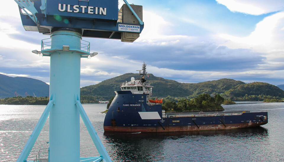 «Fugro Resilience» ved ankomst Ulstein Verft.