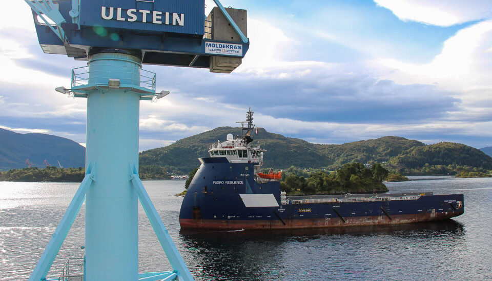 «Fugro Resilience» ved ankomst Ulstein Verft. «Fugro Resilience» ved ankomst Ulstein Verft.