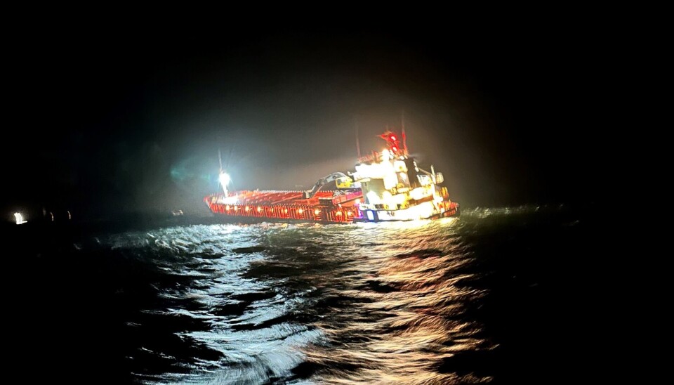 Lasteskipet MV «Falkbris» grunnstøtte sent mandag kveld. Lasteskipet MV «Falkbris» grunnstøtte sent mandag kveld.