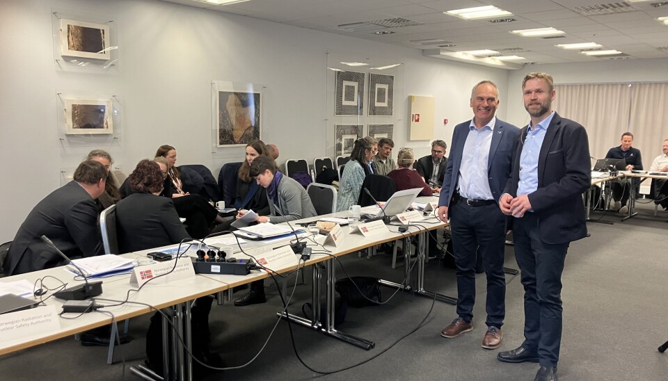 Arctic REIHN tabletop øvelse moderatorer (t.v.) Ole Kristian Bjerkemo (Kystverket) og Øyvind Aas-Hansen (Direktoratet for strålevern og atomsikkerhet).