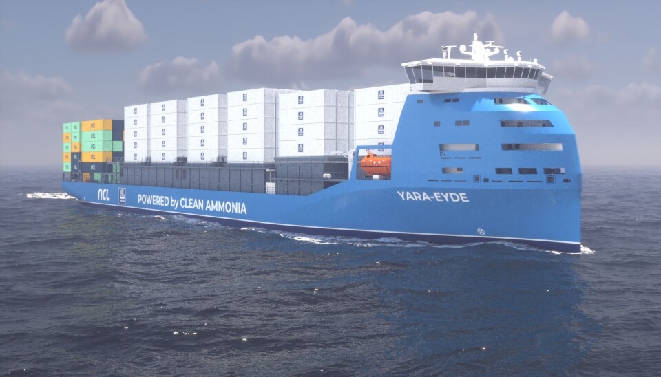 «Yara Eyde» kan bli verdens første containerskip på ren ammoniakk.