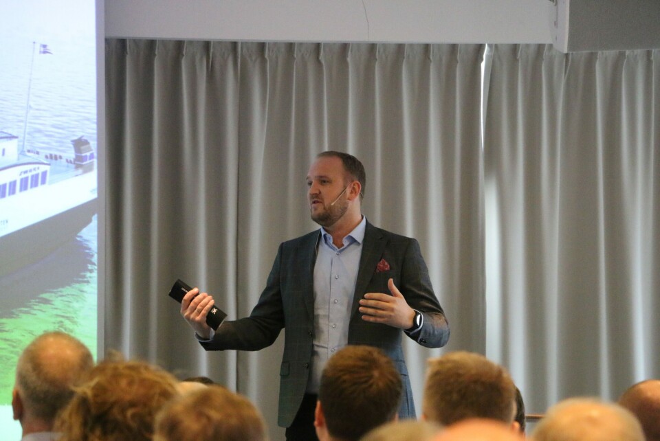 Samferdselsminister Jon Georg Dale på Ferjekonferansen i Ålesund. Foto: Helge Martin Markussen
