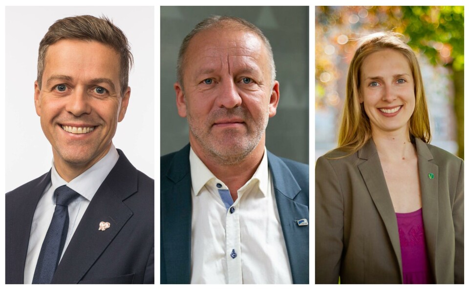 Knut Arild Hareide (KrF) blir samferdselsminister, Geir Inge Sivertsen (H) er ny fiskeriminister og Iselin Nybø (V) tar over næringsdepartementet. Foto: Stortinget/NFD/Venstre