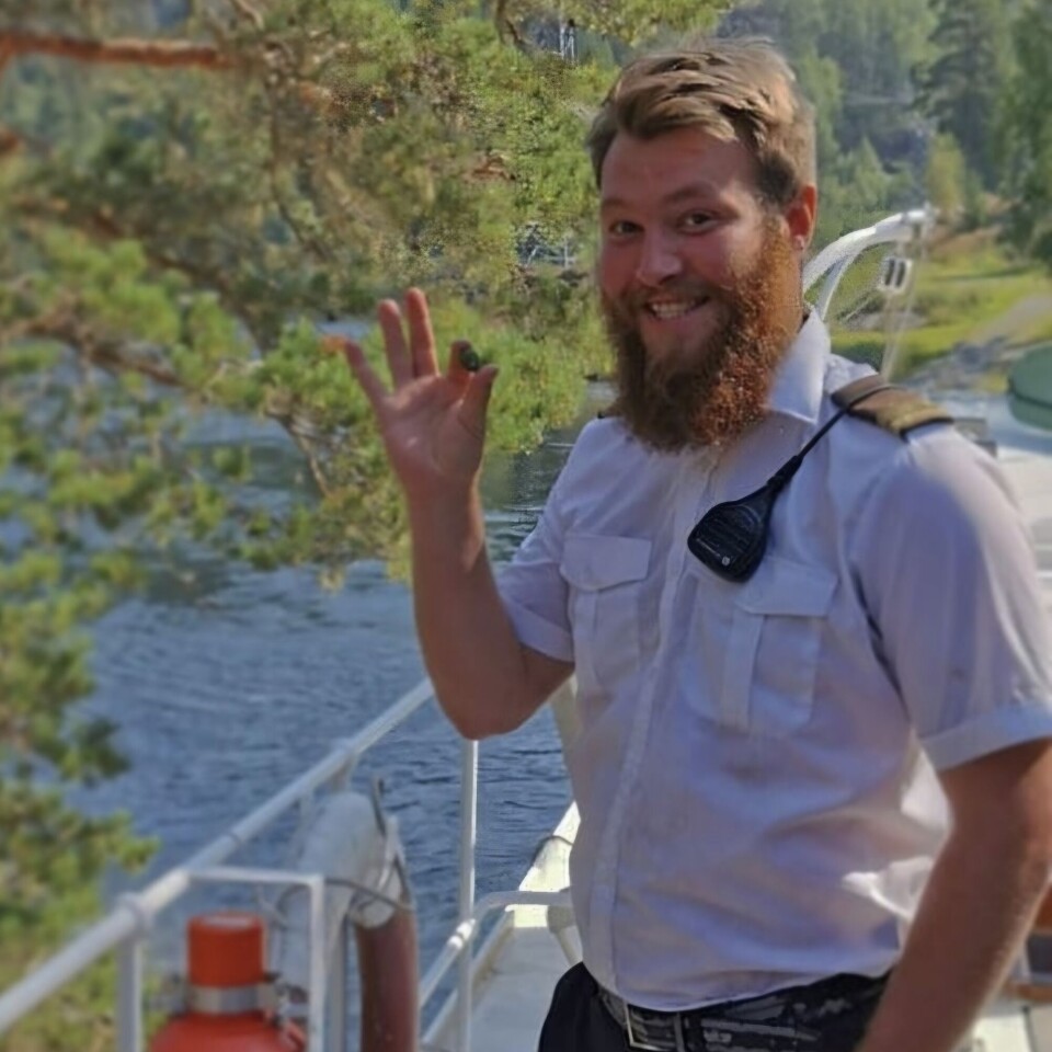 Trygve Mathias Walterfang onboard «Henrik Ibsen» in the Telemark canal.