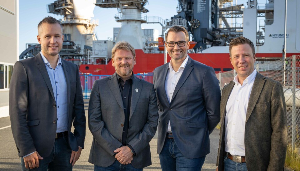 Fra venstre: Kjetil T. Sirevåg (CCO i GMC), Kenneth Kvaleberg (daglig leder Kvaleberg AS), Thomas A. Vang (konsernsjef i GMC) og Stian Waage (daglig leder GMC HVAC AS).