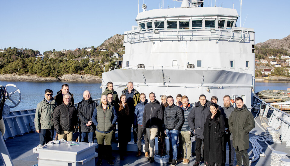 Administrasjonen i Maritime CleanTech, bak fra venstre: Øystein Huglen, Runar Bjørkvik Mæland, Silje Sivertsen, Håvard Tvedte og Jan Norbeck. Framme fra venstre: Kari Stautland, Marte Jensen, Ada Jakobsen og Reber Iversen