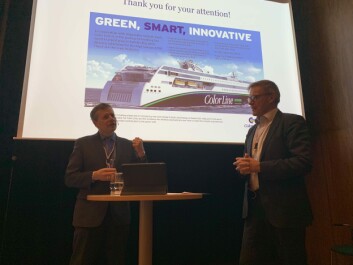 Jan Helge Pile (t.v) og ColorLine kjøper varer og tjenester for 300 millioner kroner årlig. Her fra ERFA-konferansen med konferansier Frode Stang (t.h)