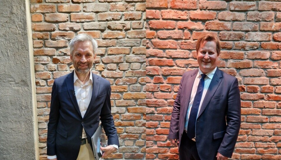 F.v.: Ole Christen Reistad er seniorrådgiver innen kjernefysikk i DNV og Magnus Taanevig er leder av Sjø- og energiutvalget i Forsikringsmeglerne.