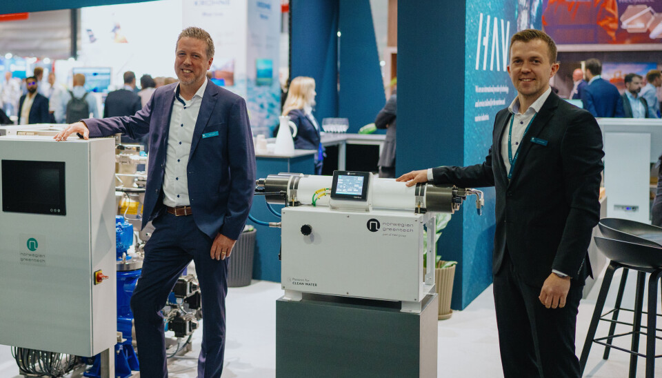 Børge Gjelseth og Lars-Tore Lynge fra Norwegian Greentech fotografert under Nor-Shipping 2025.