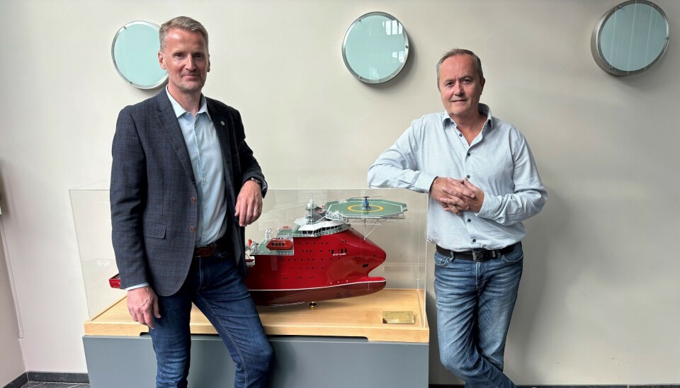 Styreleder Gunnar Larsen i HAV Design og konsernsjef i HAV Groups ASA og tidligere administrerende direktør i HAV Design, Stig Magne Espeseth. Sistnevnte begynner som Senior president Design.