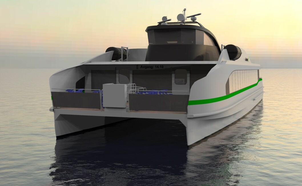 Fjellstrand og Kolumbus har signert kontrakt på bygging av ein full-elektrisk hurtigbåt. Illustrasjon: Fjellstrand
