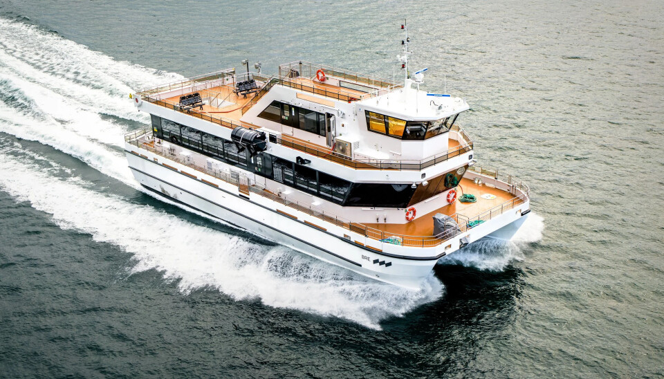 Hurtigbåten MS «Bre» gjør 30 knop og fungerer som både sightseeingfartøy og reservefartøy i Nordland. Fremdriftsmaskineriet er 2x1000kW Brim Tech direct drive.