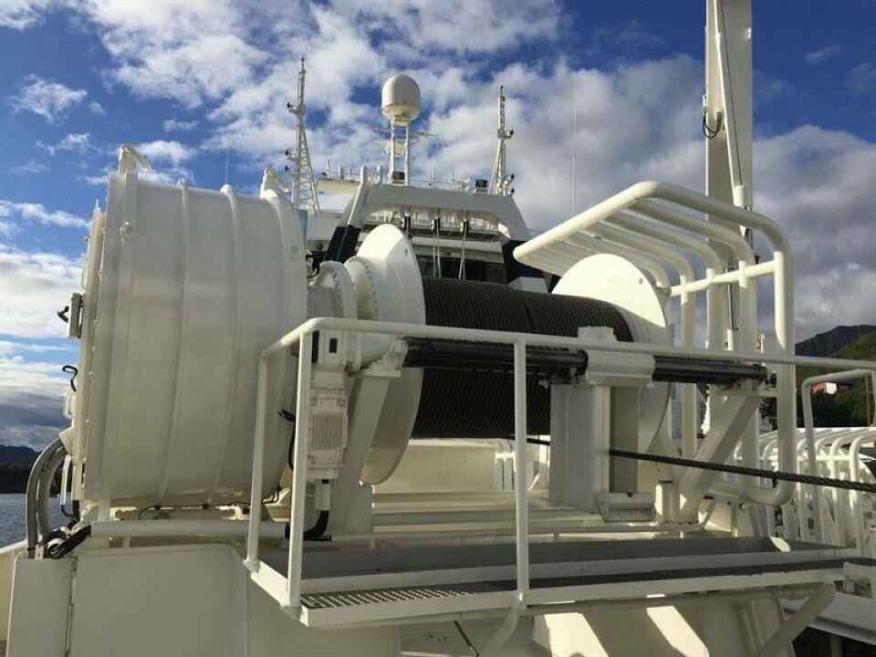 Det 86 meter lange fartøyet blir den trettende hekktråleren som hittil er utstyrt med dette nye vinsjesystemet som er utviklet på Sunnmøre. Foto: Kongsberg Maritime