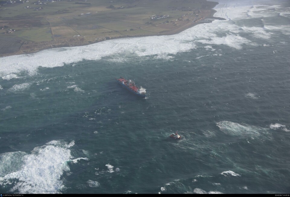 «Tide Carrier» på drift utenfor Jæren 22. februar 2017. Foto: Kystverket