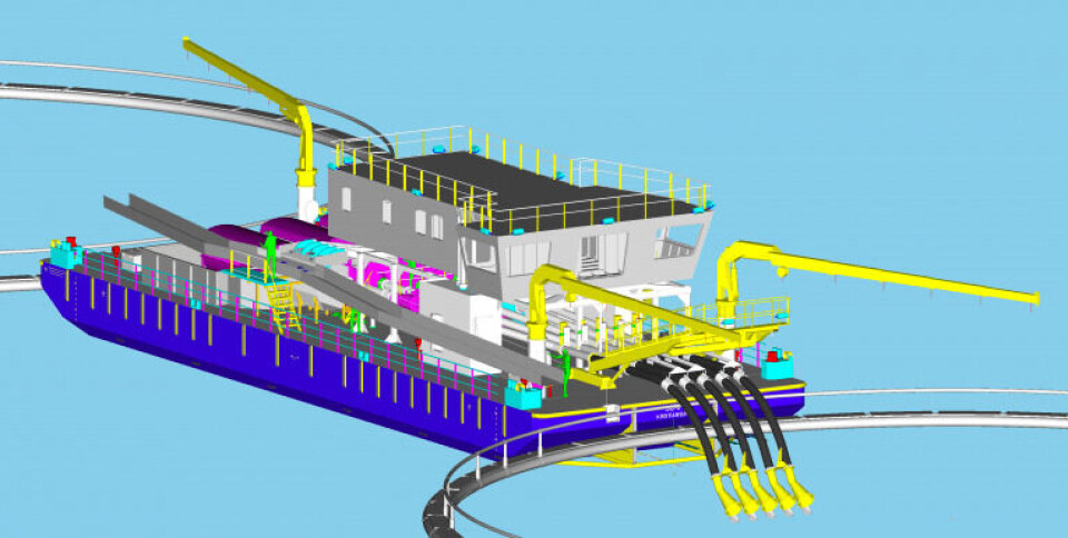 llustrasjon av SLC-02 avlusingslekter med Hydrolicer. Denne skal drives på SalMar sine anlegg ved Smøla. Foto: Vamar.