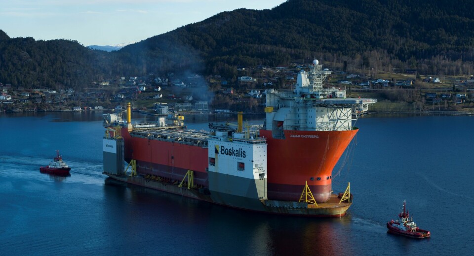 Produksjonsskipet «Johan Castberg» ankom Bømlafjorden i 2022. Skipet ruver med sin lengde på 313 meter. Foto: Jan Arne Wold & Bo B. Randulff, Equinor