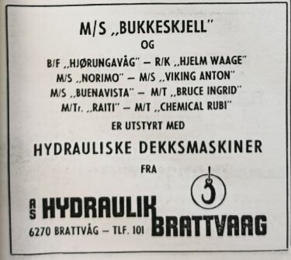 Gratulasjonsannonse i Skipsrevyen nr. 1/1971.