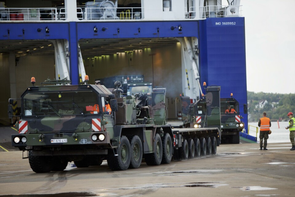 Nato-materiell ankommer Norge før øvelse Trident Juncture 2018 Foto: Forsvaret