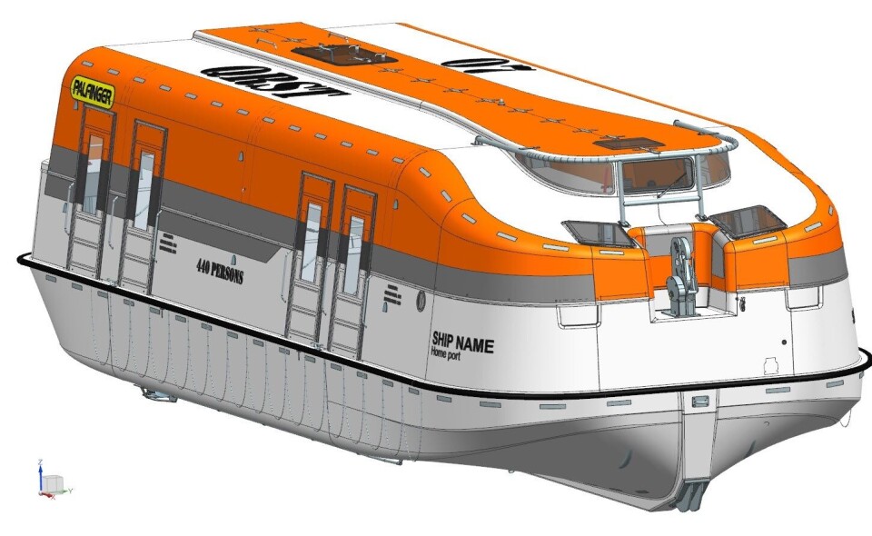 Livbåten er 15 meter lang og 5,52 meter bred, Illustrasjon: Palfinger Marine