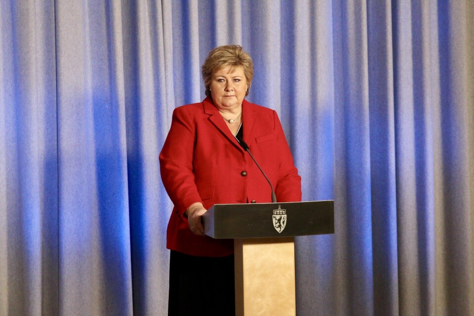 Statminister Erna Solberg talte til Høyres landsmøte fredag Arkivfoto: Eirin Larsen/SMK