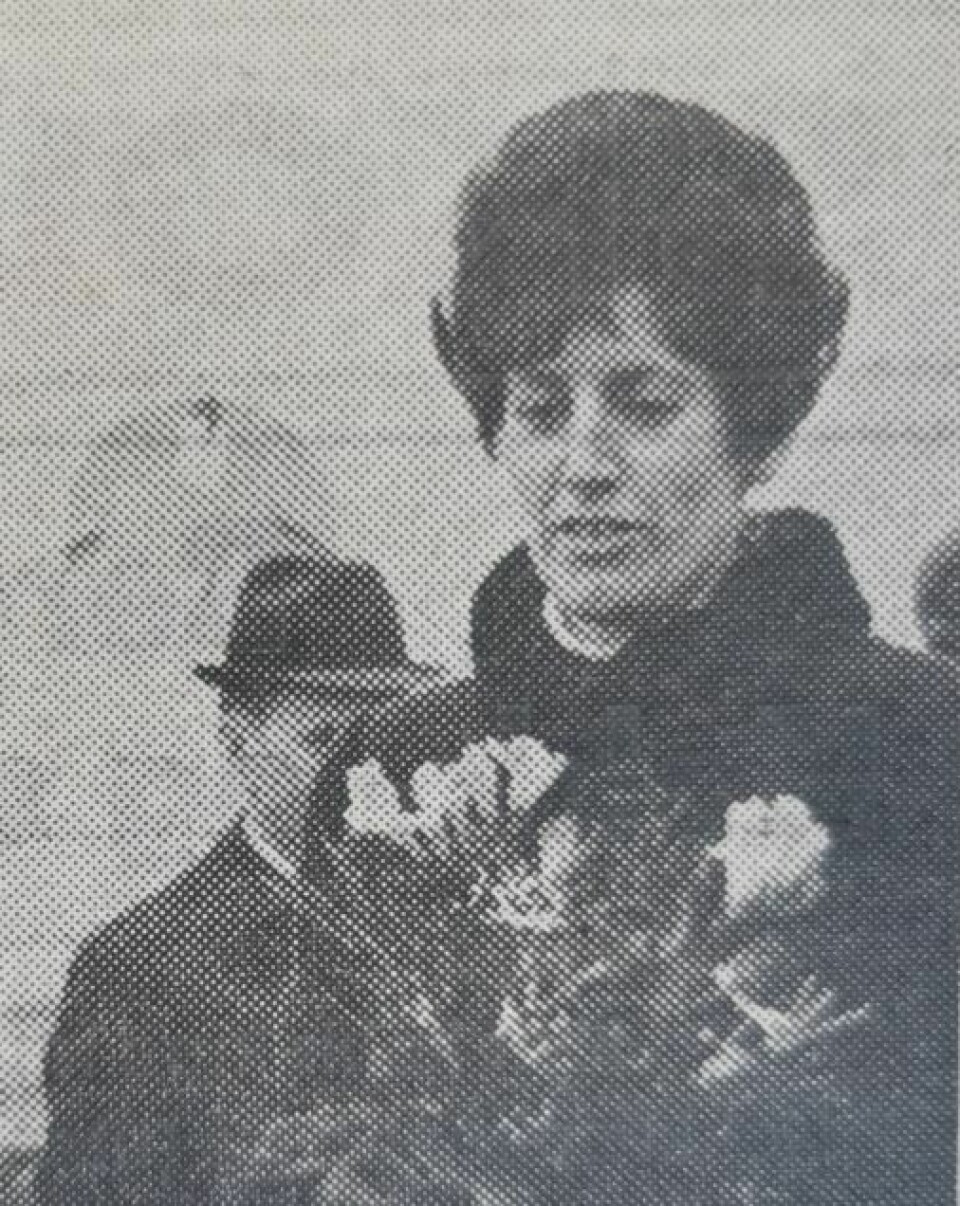 Karen Haaland var gudmor for «Haabrand». Faksimile fra Skipsrevyen nr. 2/3-1972