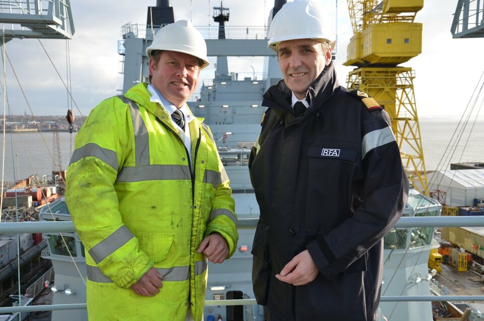 Cammel Laird project director Spencer Atkinson and Royal Fleet Auxiliary Commodore Ian Schumacker.