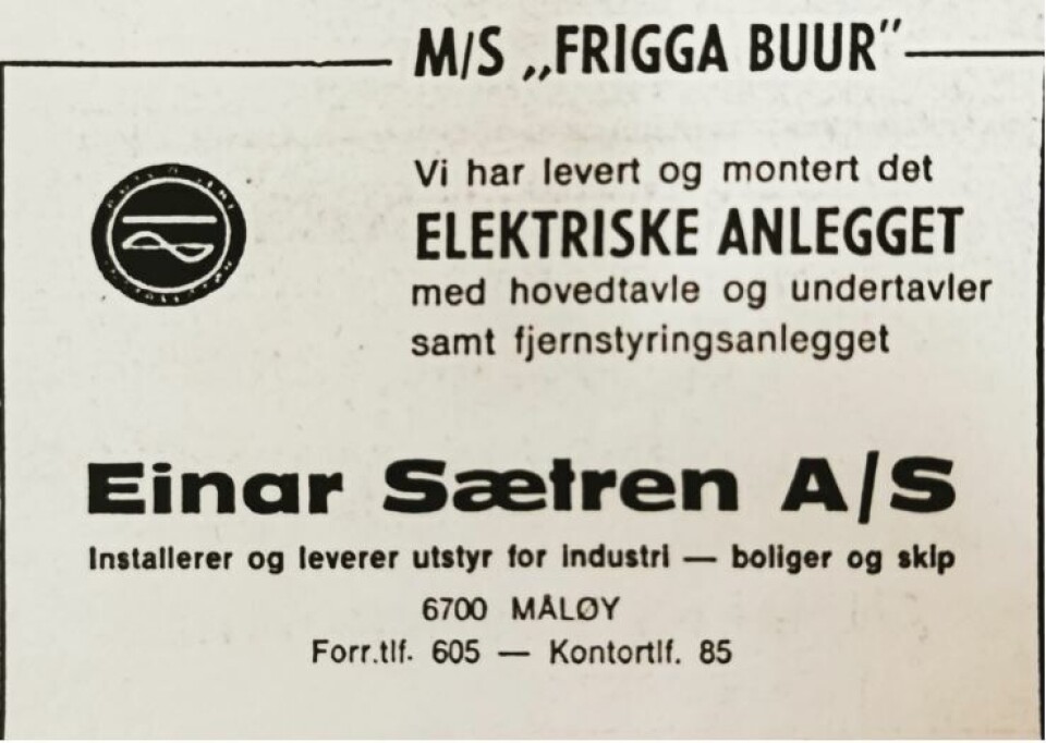 Gratulasjonsannonse i Skipsrevyen 1/1971.