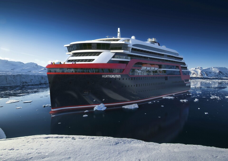 Hurtigruten legger sine ekspedisjonskip i land etter den eksplosive pandemien om bord.Foto: Hurtigruten.