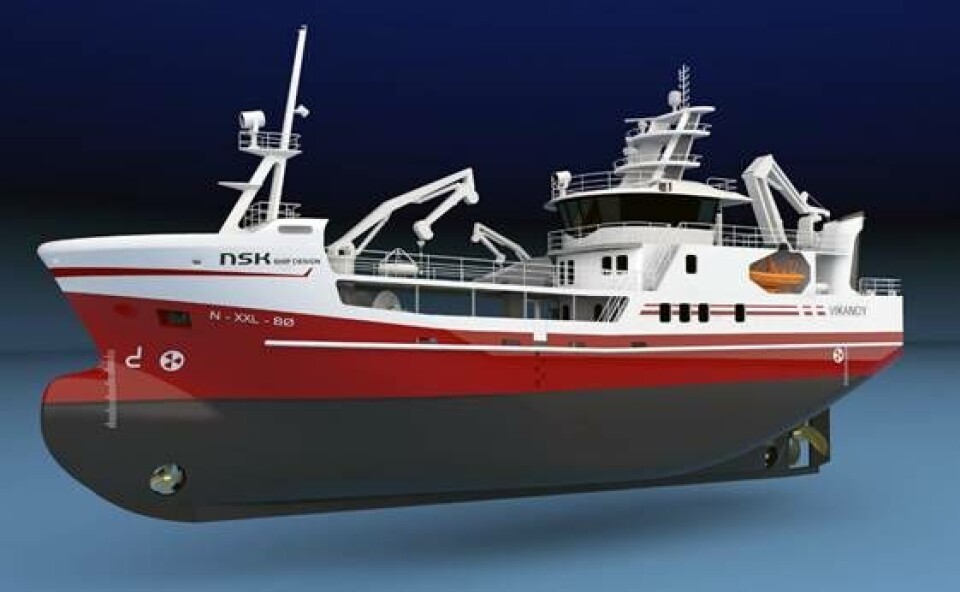 Illustrasjon: Nye Vikanøy som blir bygget i henhold til de nye retningslinjene fra Fiskeridirektoratet – Illustrasjon: NSK Ship Design