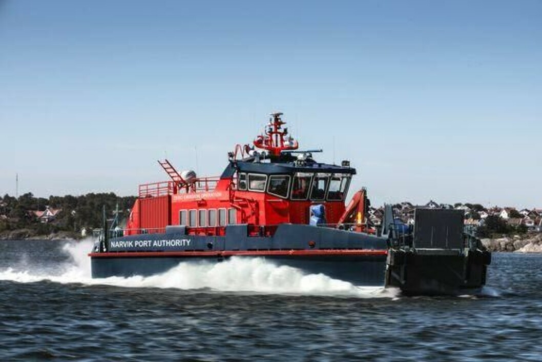 Narvik Havn vil bygge hurtigbåter som skal drives av hydrogen. Illustrasjon: Narvik Havn