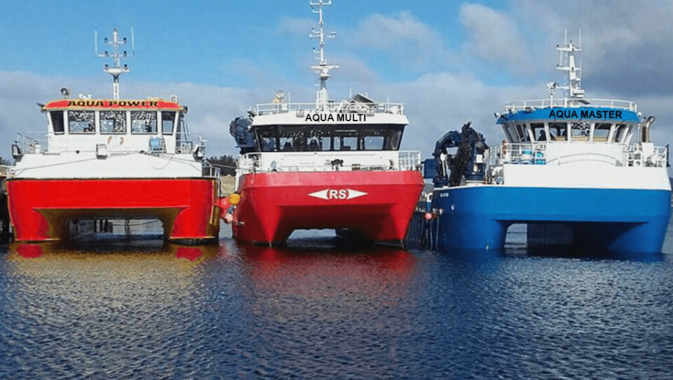 Tre av fartøyene ved kaia i Herfjord. Foto: Aqua Seaworks