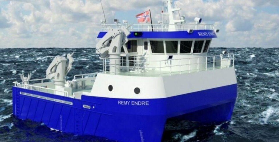 Arbeidskatamaranen Remy Endre skal leveres til Aqua Seaworks AS Illustrasjon: Heimli Shipdesign