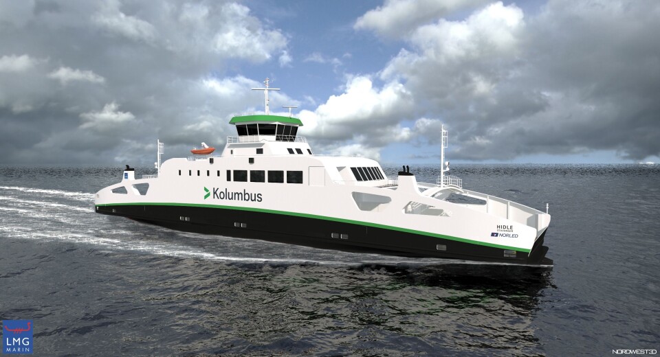 Ferja kan bli den første i Norge og trolig i verden som bruker komprimert hydrogen som drivstoff. Illustrasjon: Norled