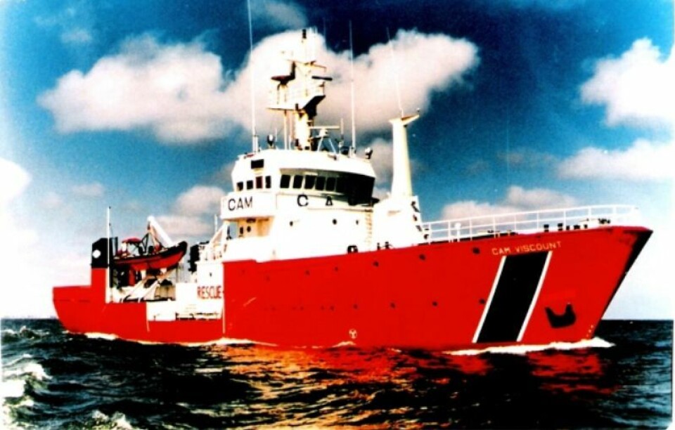 «Raiti» har skiftet eiere og navn flere ganger opp gjennom årene. I 1991 ble fartøyet bygget om til standby for offshorevirksomhet og skiftet navn til «Cam Viscount». Foto: H. Larsson-Feddes samling