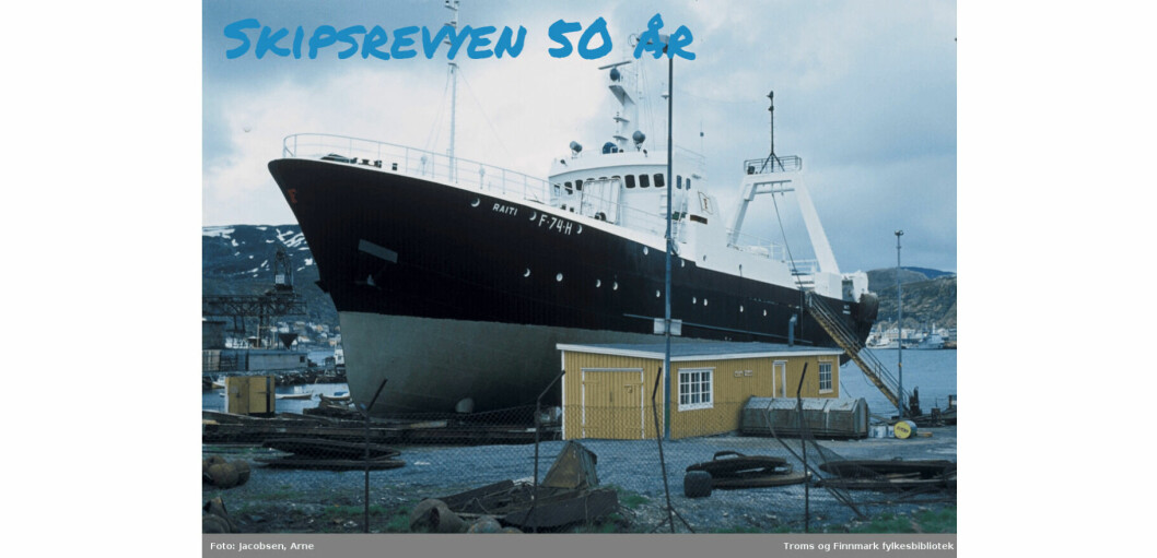 M/tr. «Raiti» på slipp. Foto: Arne Jacobsen, Troms og Finnmark fylkesbibliotek